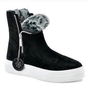 J/SLIDES NYC JSlides Tristan Faux Fur Platform Sneaker Bootie Black NWT